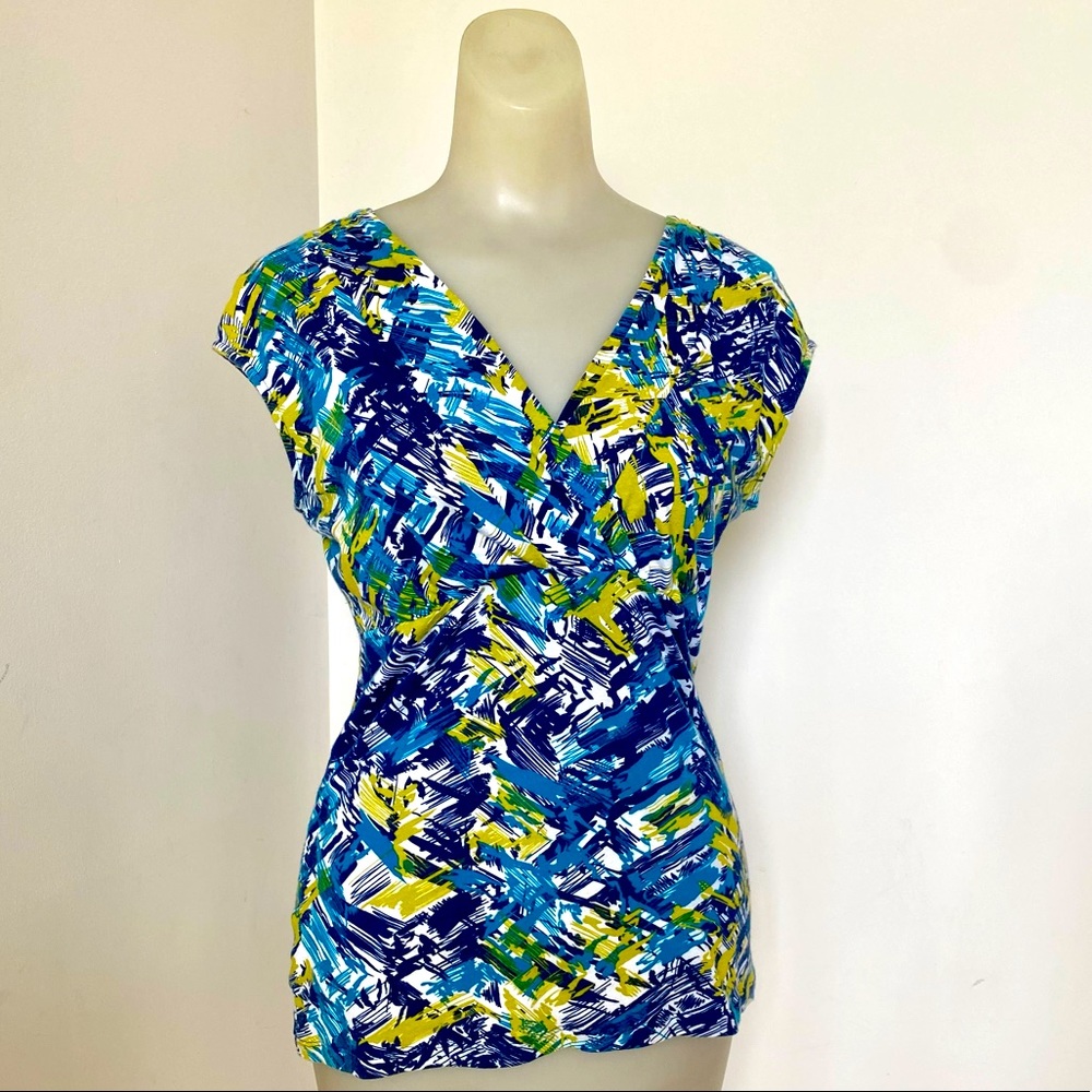 Ann Taylor Blue & Green Shirt Size XS Colorful Floral